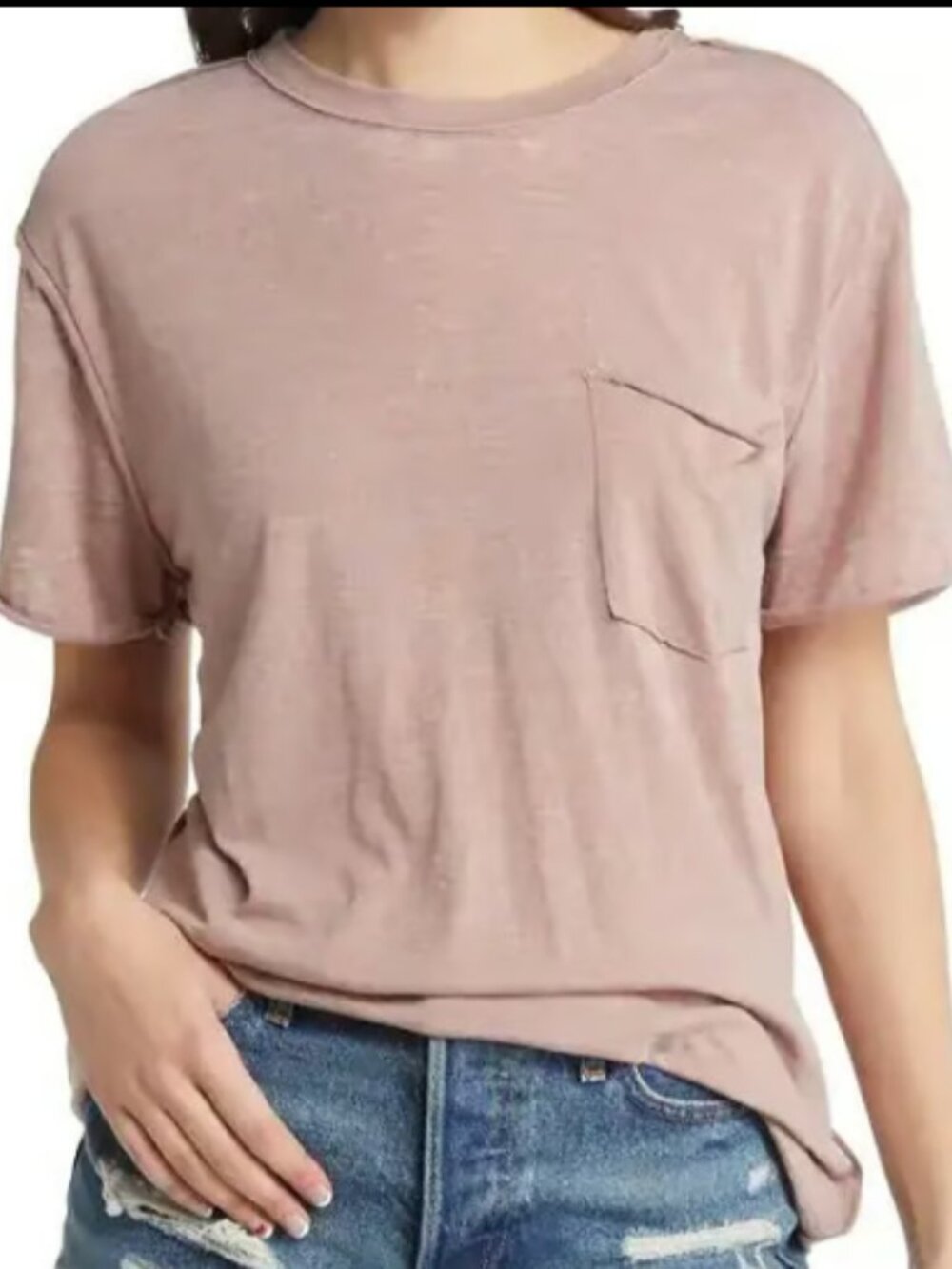 WE THE FREE PEOPLE VELLA TEE STRAWBERRY BROWN TAN PINK NEW POCKET OVERSIZE TOP L - Picture 2 of 8